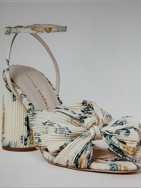 Loeffler Randall Camellia  Nova Floral  Multi Pleated Knot Sandal Heels Sz. 7